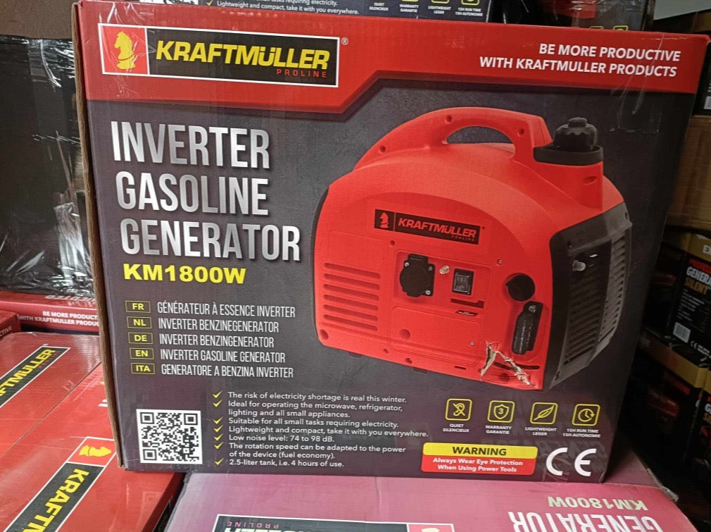 Generador Portátil KRAFTMULLER 1800W/2000W Gasolina - Bajo Consumo con Repuestos