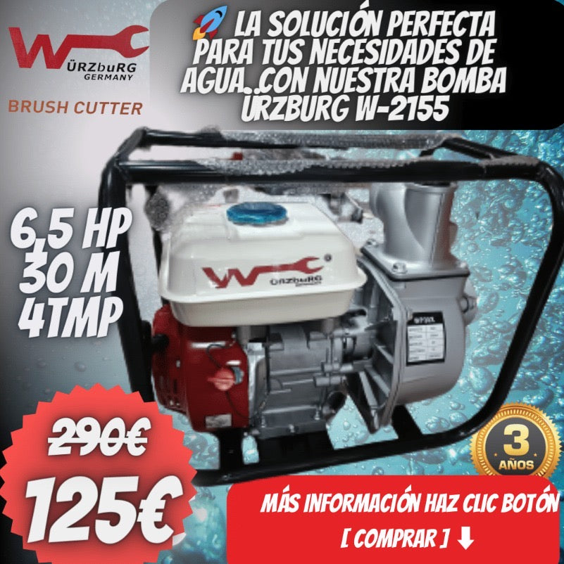 Bomba de Agua Ürzburg W-2155-30 - 6.5HP Motor 4 Tiempos 1200L/min