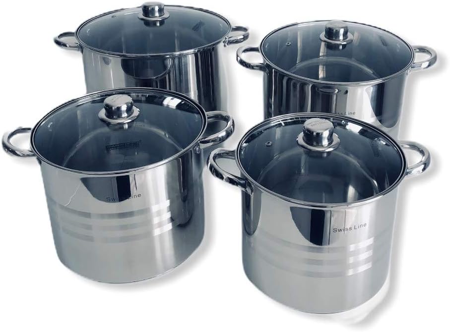 Batería de Cocina Swiss Line 8 Piezas - Acero Inoxidable 18/10 Gran Capacidad
