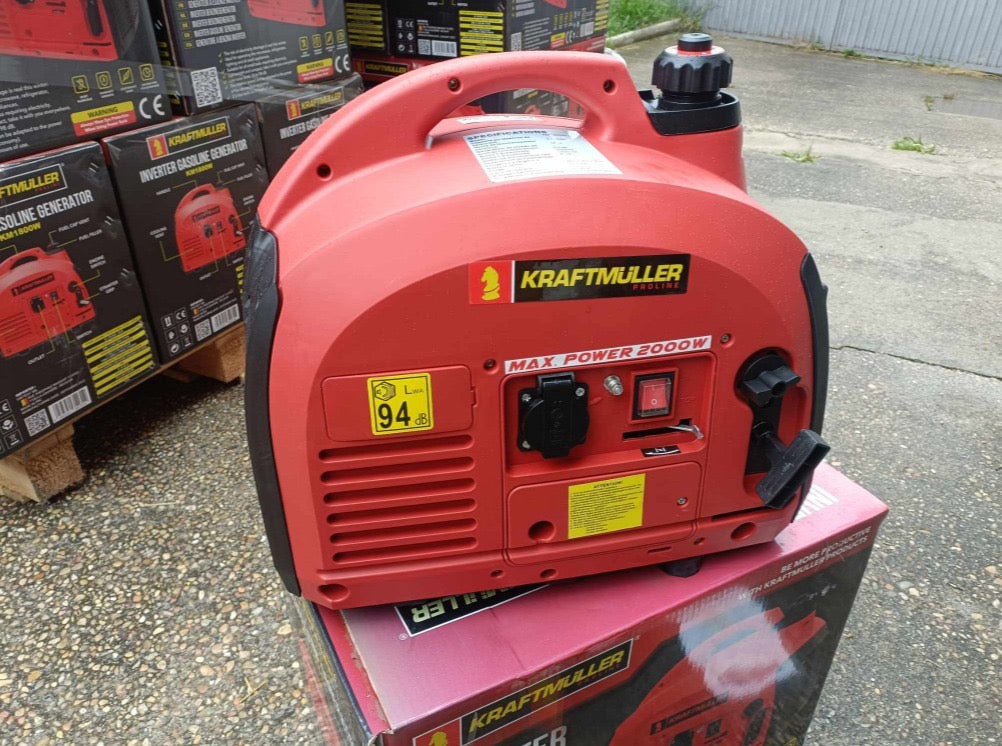 Generador Portátil KRAFTMULLER 1800W/2000W Gasolina - Bajo Consumo con Repuestos