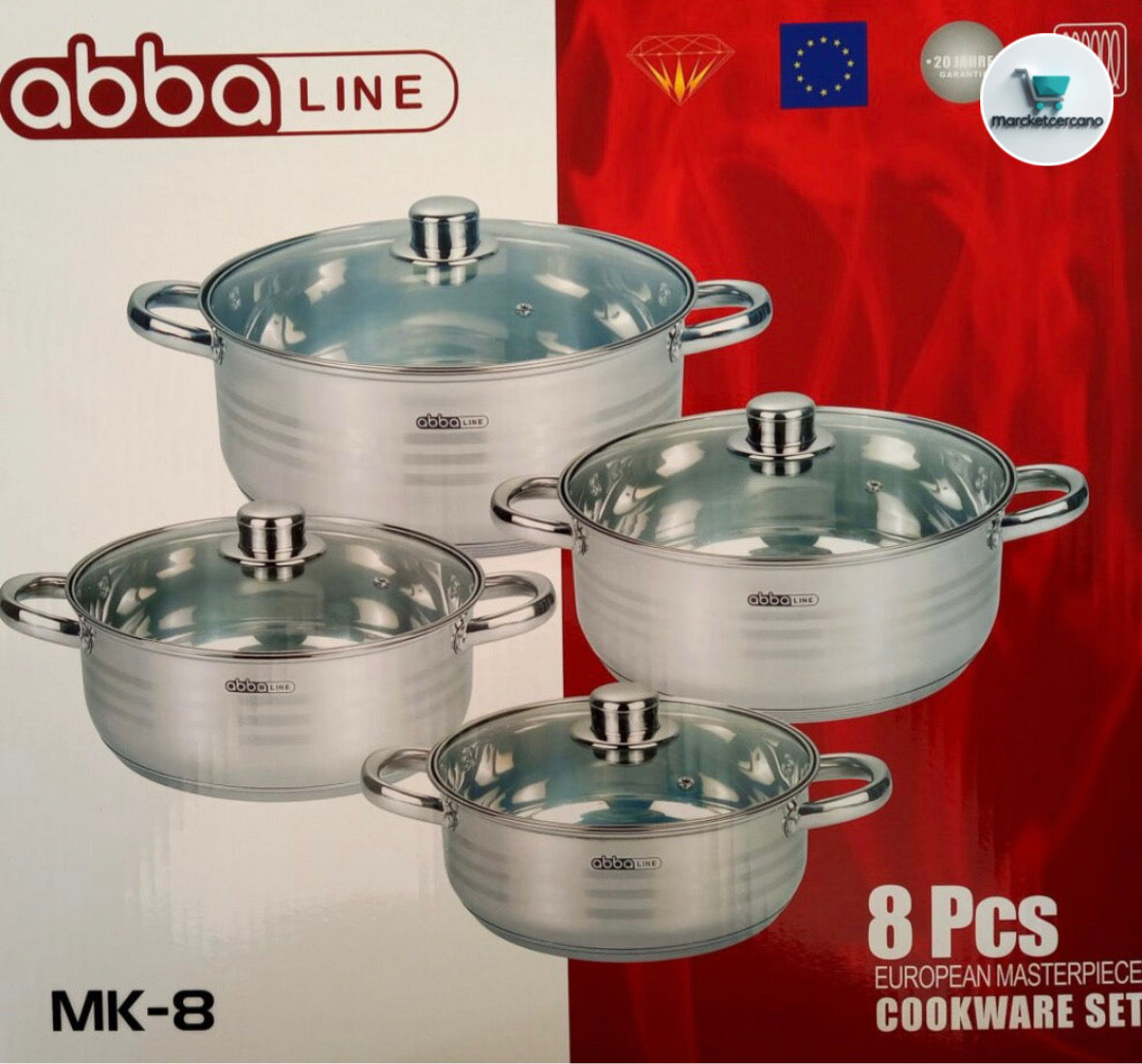 Juego de Ollas ABBALINE 8 Piezas - Batería Completa Antiadherente