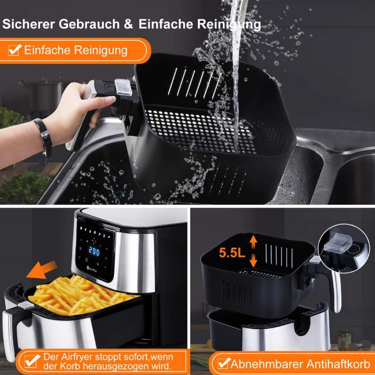 Freidora Sin Aceite 1800W - Air Fryer 5.5L con 7 Programas