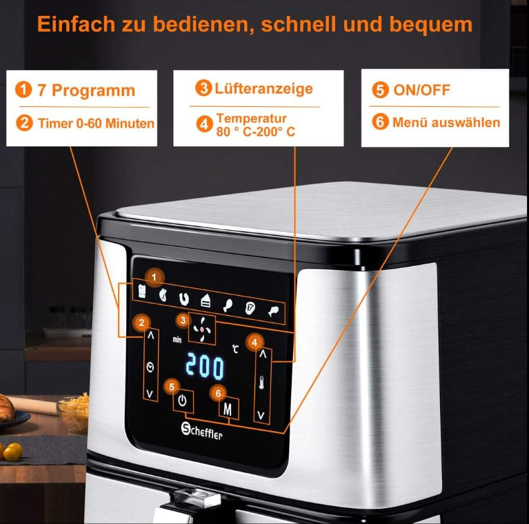 Freidora Sin Aceite 1800W - Air Fryer 5.5L con 7 Programas